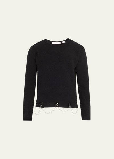 Shop Random Identities Men's Wool Sweater With Chain Loop Hem In Black