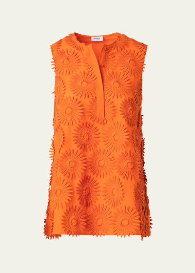 Shop Akris Punto Hello Sunshine Embroidered Tunic Blouse In Orange