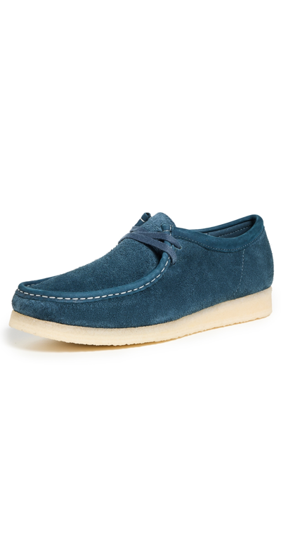 Shop Clarks Wallabee Shoes Navy/teal Suede