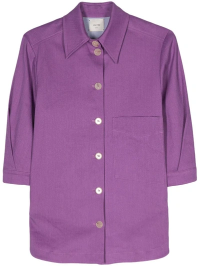 Shop Alysi Linen Overshirt In Purple