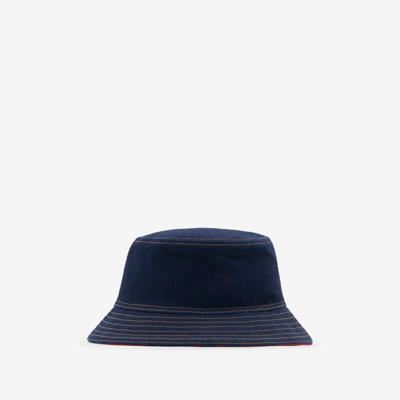 Shop Burberry Reversible Denim Bucket Hat In Indigo/pillar