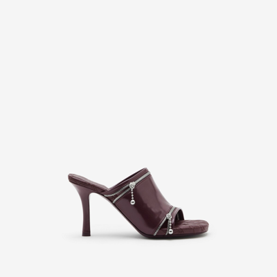 Shop Burberry Leather Peep Sandals In Poison