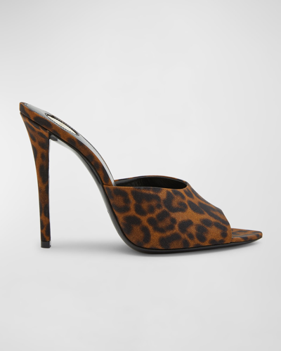 Shop Saint Laurent Goldie Leopard Stiletto Mule Sandals In Manto Naturale