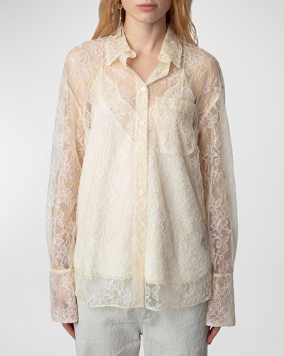 Shop Zadig & Voltaire Tyrone Lace Button-front Shirt In Scout