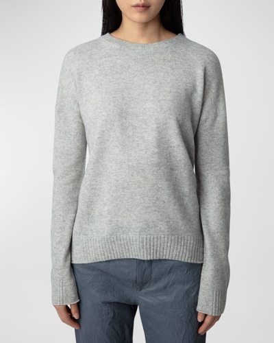Shop Zadig & Voltaire Cici Star Patch Cashmere Sweater In Gris Chine Clair
