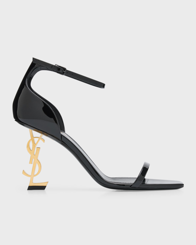 Shop Saint Laurent Opyum Patent Ysl Ankle-strap Sandals In Black 1