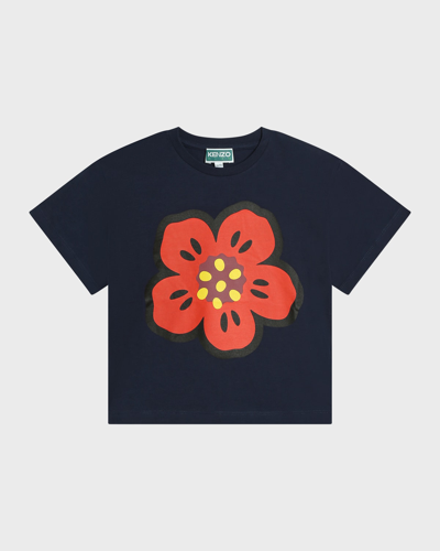 Shop Kenzo Girl's Flower Printed Jersey T-shirt In 84a-navy