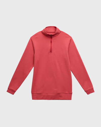Shop Peter Millar Boy's Perth Pineapple Stitch Long-sleeve Performance Top In Cape Red