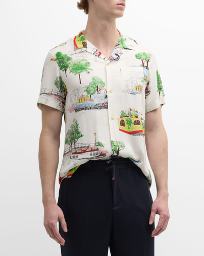 Shop Scotch & Soda Men's Allover Graphic Camp Shirt In 6954-canal Boats