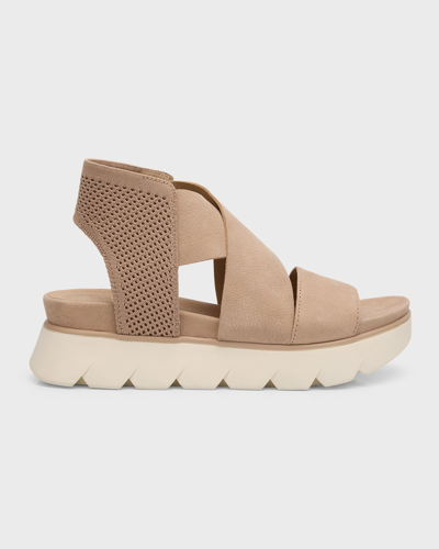 Shop Eileen Fisher Chant Sporty Leather Wedge Sandals In Stone