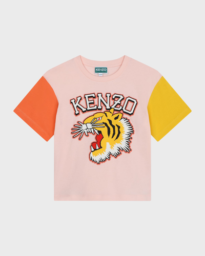 Shop Kenzo Girl's Logo Printed Short-sleeve T-shirt In 46t-veiled Pink