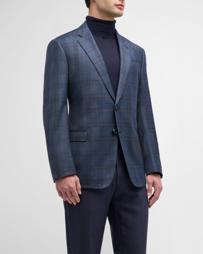 Shop Giorgio Armani Men's Windowpane Plaid Sport Coat In Dark Grey