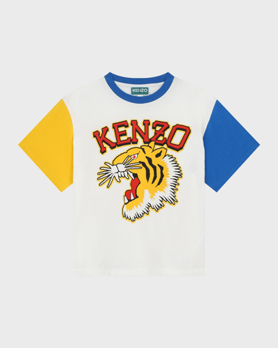 Shop Kenzo Boy's Varsity Tiger Short-sleeve T-shirt In 12p-ivory