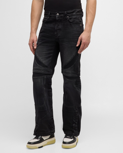 Shop Amiri Men's Faded Jeans With Mesh Inserts In Faded Black
