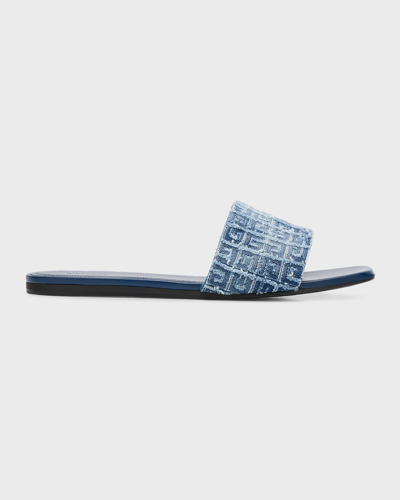 Shop Givenchy 4g Cotton Flat Slide Sandals In Medium Blue