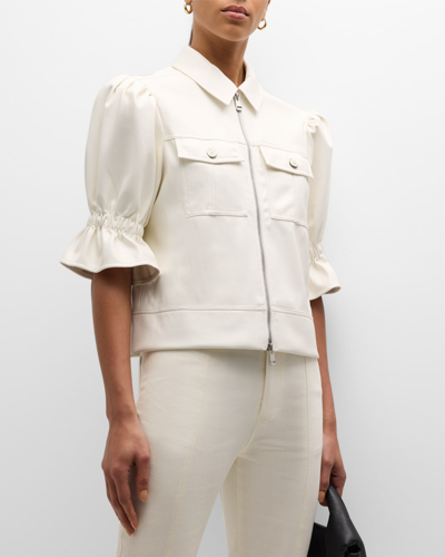 Shop Cinq À Sept Holly Cropped Vegan Leather Jacket In Ivory