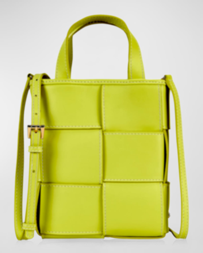 Shop Gigi New York Chloe Mini Woven Shopper Top-handle Bag In Citron