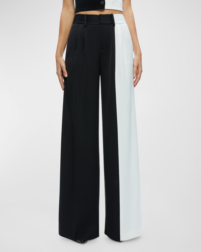 Shop Alice And Olivia Pompey High-rise Wide-leg Colorblock Pants In Black/off White