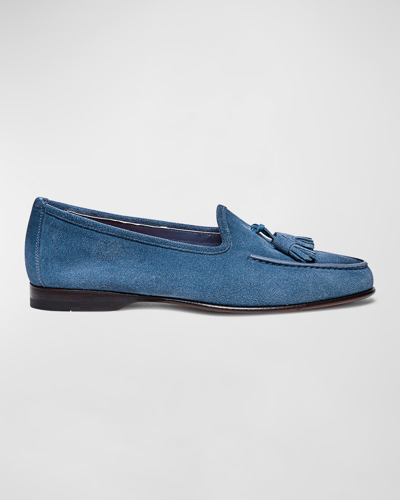 Shop Santoni Men's Andrea Suede Loafers In Light Blue