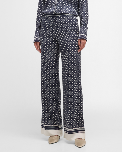 Shop La Ligne Lee Multi-pattern Straight-leg Silk Pants In Navyivory