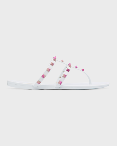 Shop Valentino Rockstud Summer Caged Slide Sandals In Bianco/ivory/pink