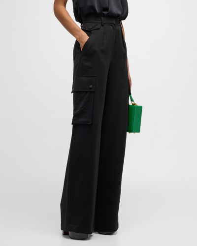 Shop Ramy Brook Emil Wide-leg Relaxed Cargo Pants In Black