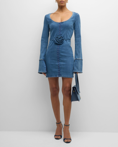 Shop Rotate Birger Christensen Scoop-neck Stretchy Denim Mini Dress In Orion Blue