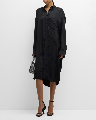 Shop Balenciaga Bal Diagonal Allover Long Sleeve Cocoon Dress In 1000 Black