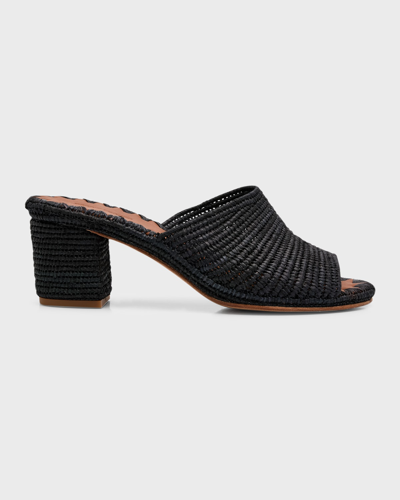 Shop Carrie Forbes Rama Woven Raffia Slide Sandals In Black
