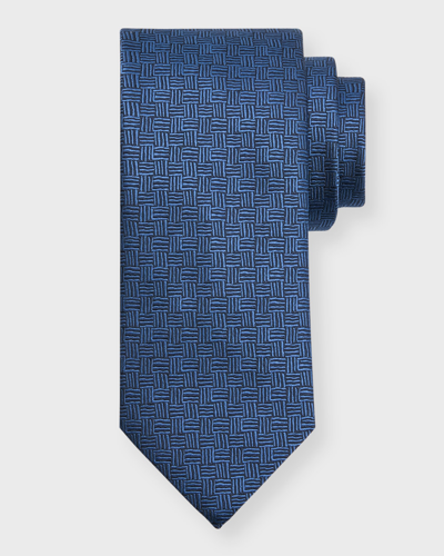 Shop Canali Men's Basketweave Silk Jacquard Tie In Blue