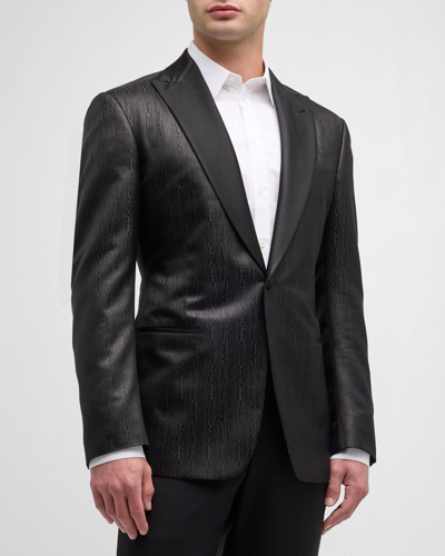 Shop Giorgio Armani Men's Tonal Jacquard Dinner Jacket In Black