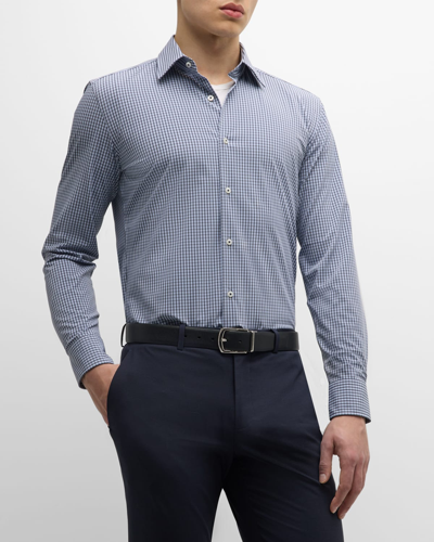 Shop Hugo Boss Men's Cotton Micro-check Sport Shirt In Dark Blue