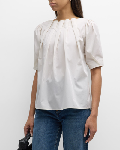 Shop Harshman Zaylee Pleated Woven Cotton Blouse In Ivory