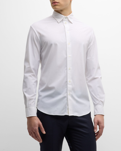Emporio Armani Stretch Jersey Button-up Shirt In White