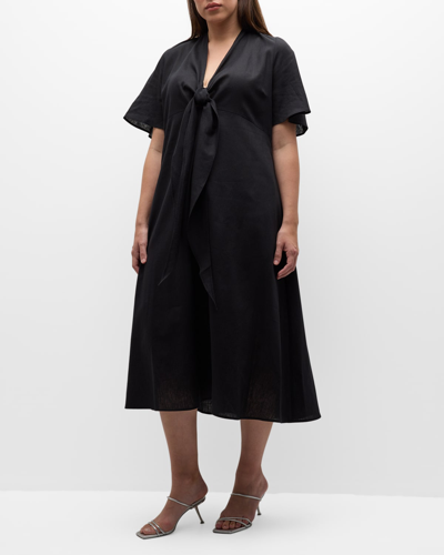 Shop Harshman Plus Size Fiorella Tie-front Midi Dress In Black
