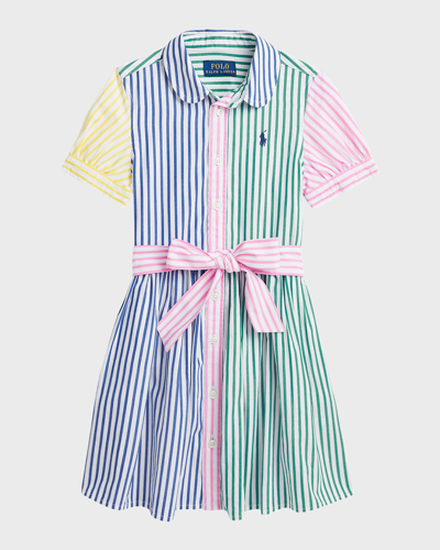 Shop Ralph Lauren Girl's Carlow Multi-stripe Cotton Shirtdress