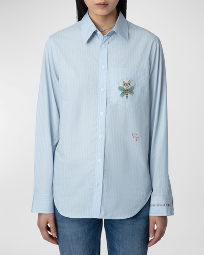 Shop Zadig & Voltaire Taskiz Raye Striped Multi Printed Button-front Shirt In Bleu