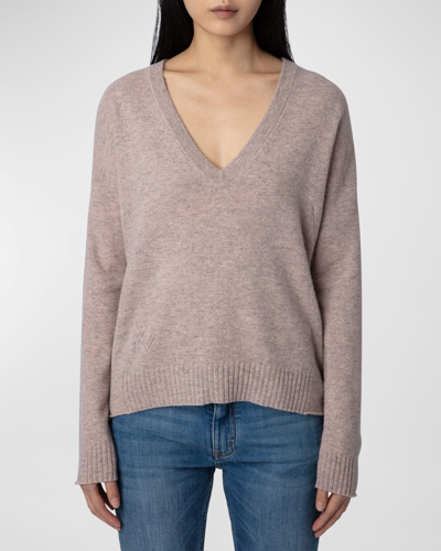 Shop Zadig & Voltaire Vivi Patch Lurex Destroy Cashmere Sweater In Primerose