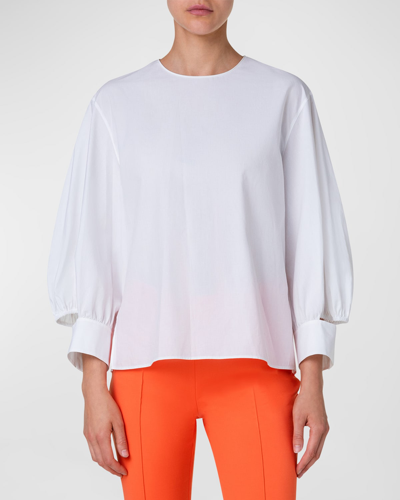 Shop Akris Punto Cotton Poplin Blouse With Split Cuffs In Cream