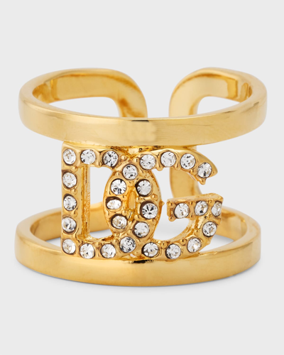 Shop Dolce & Gabbana Crystal Dg Cuff Ring In Gold