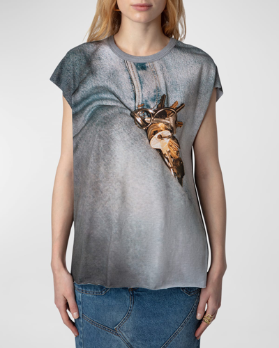Shop Zadig & Voltaire Cecilia Key Printed T-shirt In Carbone