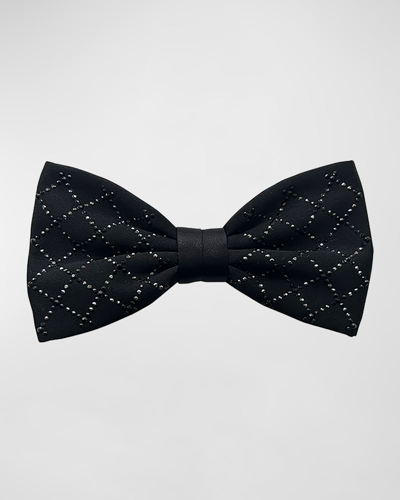Shop Stefano Ricci Men's Silk Crystal-grid Bow Tie In Black