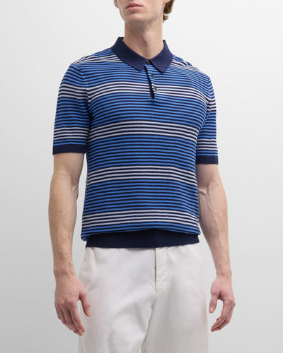 Shop Scotch & Soda Men's Structured Stripe Knit Polo Shirt In 6549-blue Multi S