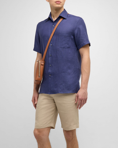 Shop Loro Piana Men's Linen Pocket Sport Shirt In 1005 Optical Whit