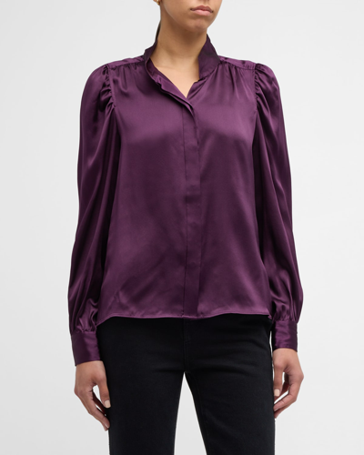 Shop Frame Gillian Long-sleeve Silk Top In Plum