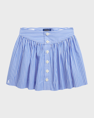 Shop Ralph Lauren Girl's Cotton Poplin Short Striped Skirt In 128 Blue White