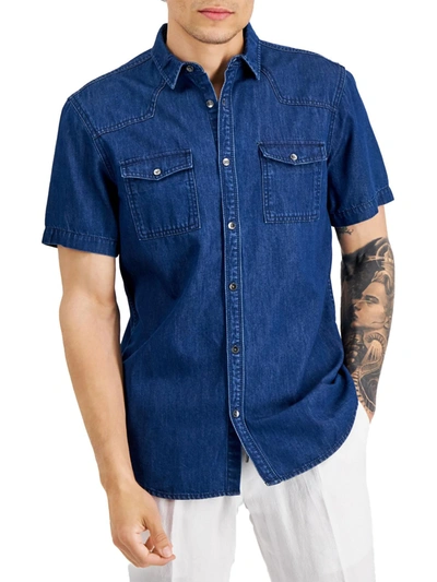 Shop Inc Mens Denim Short Sleeve Button-down Shirt In Blue