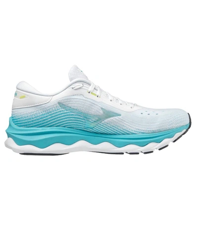 Shop Mizuno Women's Wave Sky 5 Running Shoes - B/medium Width In White In Blue