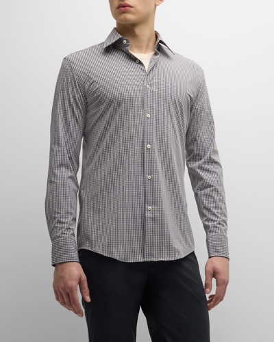 Shop Hugo Boss Men's Cotton Micro-check Sport Shirt In Beige