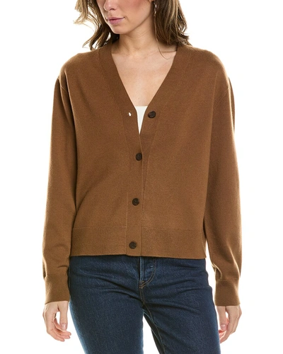 Vince Wool Blend V Neck Cardigan In Brown
